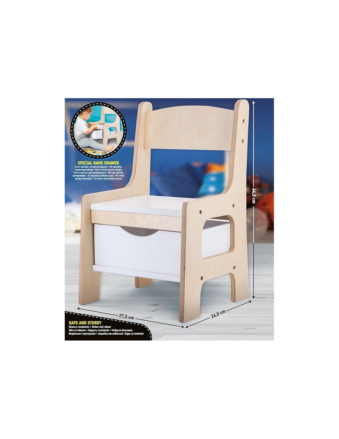 Montessori Wood Toy Box Chair | Shop in Casa