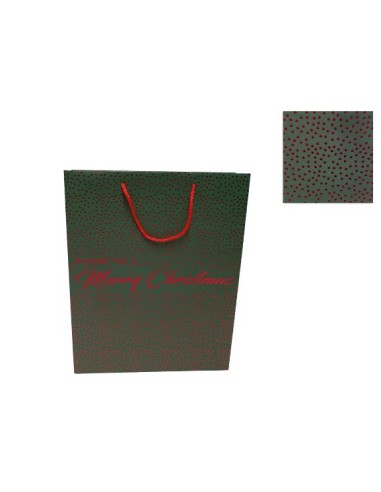 BUSTA REGALO 276687 VERDE 42X30X12CM BORCHIE ROSSE