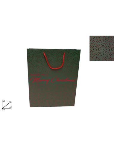 BUSTA REGALO VERDE 50X40X18CM BORCHIE ROSSE