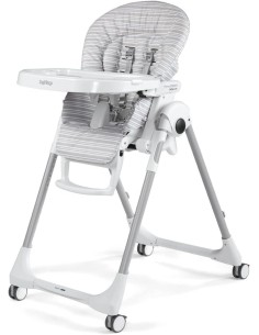 Peg Perego Prima Pappa Follow Me - Seggiolone Reclinabile con Ruote, Pieghevole - Linear Grey