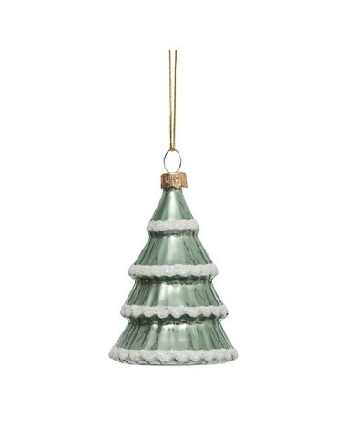 SFERE E PENDAGLI: vendita online Pendente di Natale Albero in Vetro, Verde Chiaro con Decorazioni di Neve, 8 cm, Elegante e F...