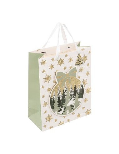 BUSTE E CARTE DA REGALO: vendita online Sacchetto Natalizio Bianco e Oro, 26x13x32 cm, Borsa Regalo di Natale Media, Confezio...