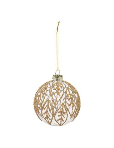 SFERE E PENDAGLI: vendita online Sfera di Natale in Vetro, 9 cm, Decorazione Foglie Oro, Albero di Natale in offerta