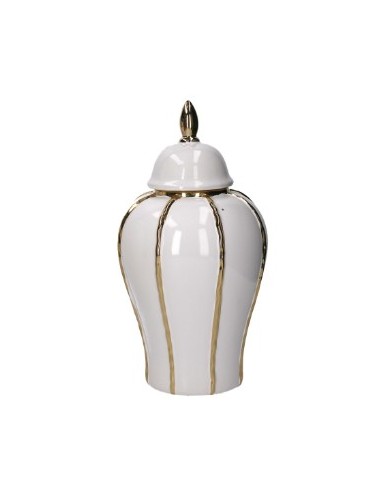 VASO 638031 CERAMICA 19X36CM BIANCO/ORO CON COPERCHIO