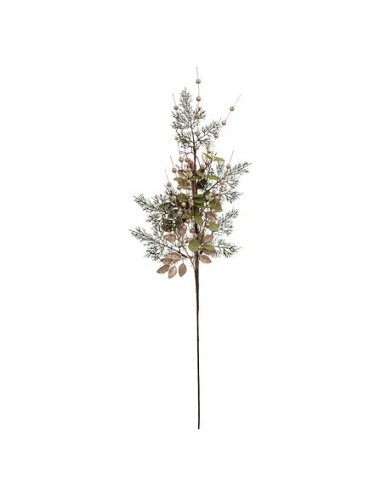 FIORI: vendita online Ramo Decorativo di Natale con Foglie Verdi, 75cm, Perline Dorate, Foglie Glitterate Champagne in offerta