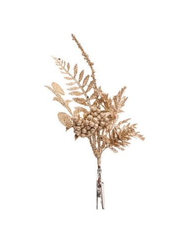 OGGETTISTICA NATALE: vendita online Bouquet di Natale con Paillettes Dorate 14x8x24cm, Decorazione Glitter Oro con Clip in of...