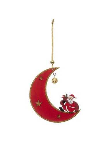 SFERE E PENDAGLI: vendita online Pendente Natalizio Babbo Natale su Luna Rossa 10x12 cm, Decorazione con Glitter Dorati in of...