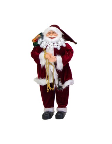 BABBO NATALE CON LANTERNA H90CM TESSUTO ROSSO