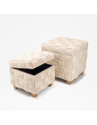 POUF 13730041 1 MIS CREMA 35X35CM VELLUTO INTRECCIO