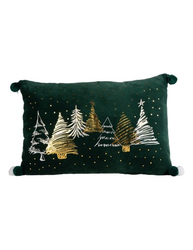 CUSCINO 139434 DEC ALBERI 40X60 VELLUTO VERDE CON POM-POM