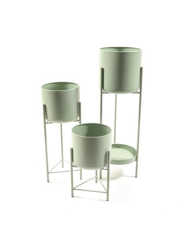 SET 3 ALZATE PORTAVASO 12108 VERDE MENTA METALLO H60/45/35CM su Sho...