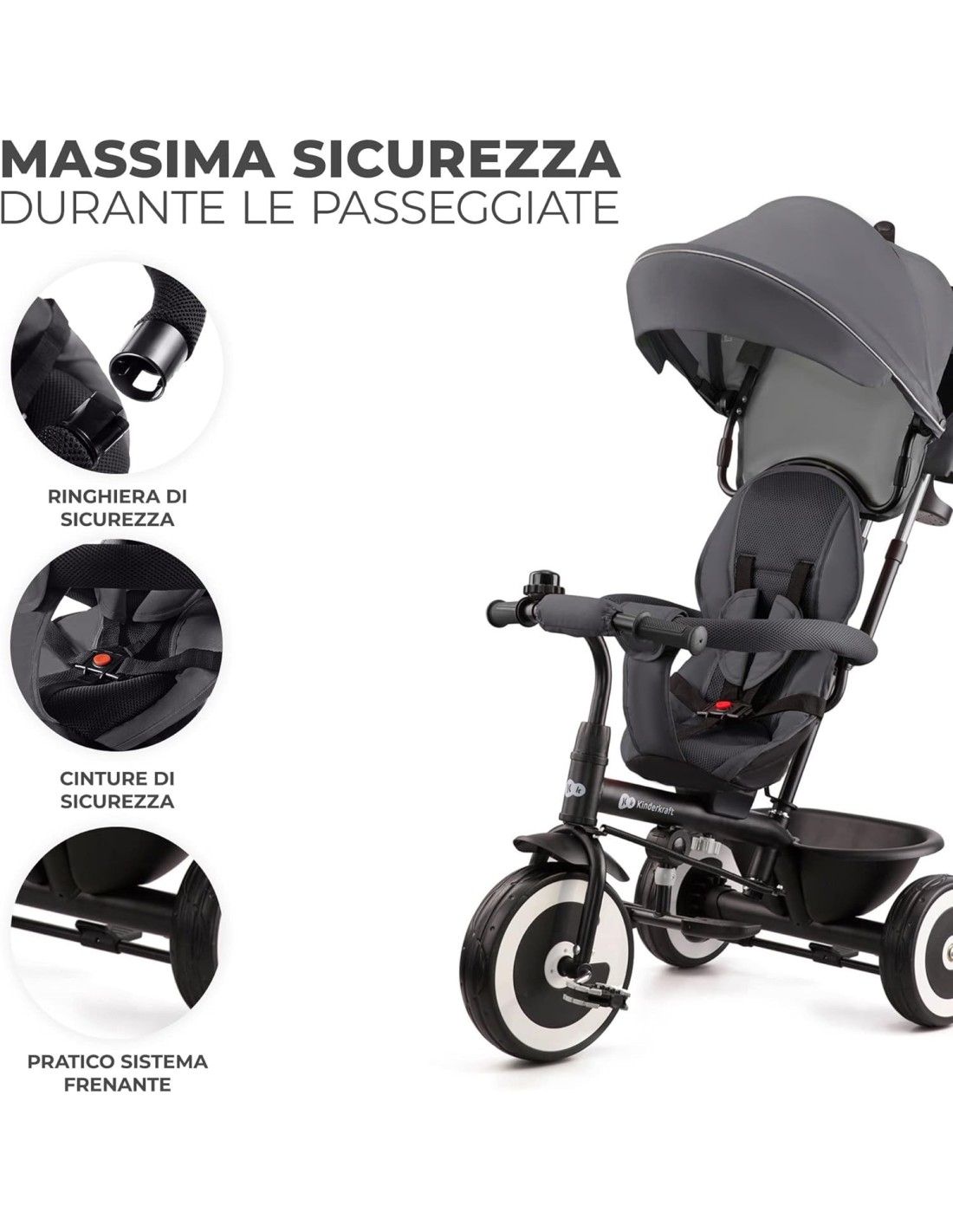 SEGGIOLONI GIRELLI ECC: vendita online Kinderkraft ASTON Triciclo per bambini: versatilità e comfort grey in offerta