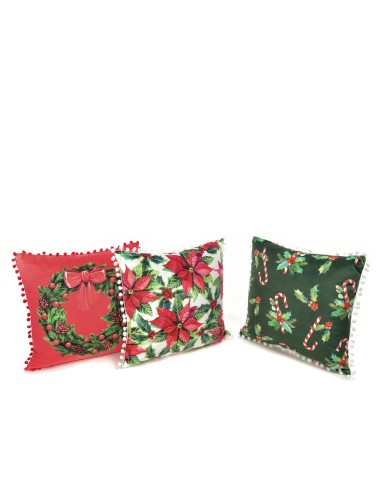 TESSILE: vendita online Cuscino Velluto 45x45 cm con Pompon Assortito di Natale - La Magia di Natale a casa tua in offerta