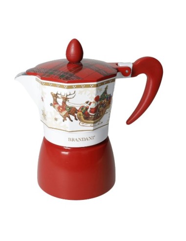 OGGETTISTICA NATALE: vendita online Caffettiera Natalizia Brandani Christmas Tartan, 3 Tazze, Design Rosso e Bianco in offerta