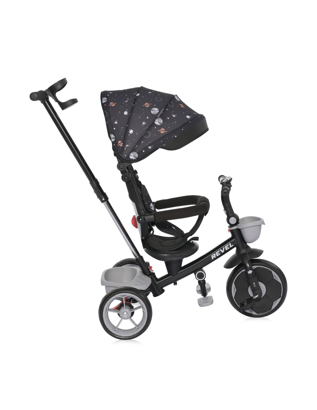 Lorelli Triciclo Revel 5 in 1 con Asta di Spinta - Black Cosmos | shopincasa.it