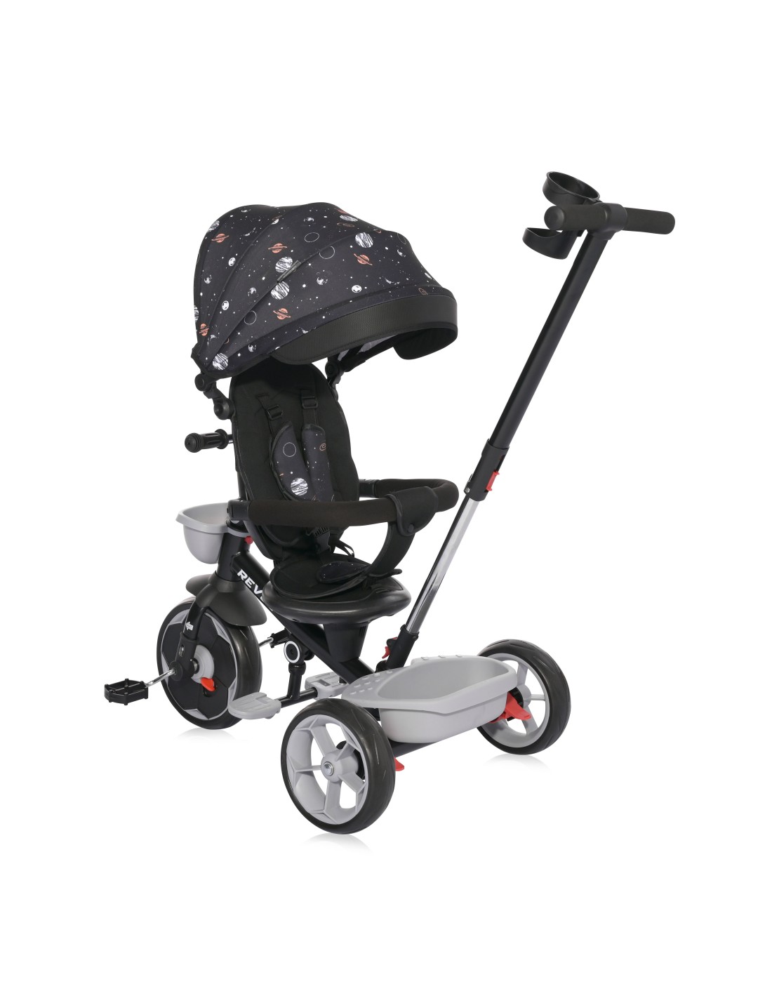 Lorelli Triciclo Revel 5 in 1 con Asta di Spinta - Black Cosmos | shopincasa.it