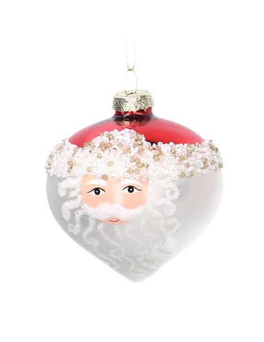 SFERA CIPOLLA VETRO 8CM BABBO NATALE BIANCO/ROSSO