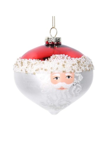 SFERA CIPOLLA VETRO 10CM BABBO NATALE BIANCO/ROSSO