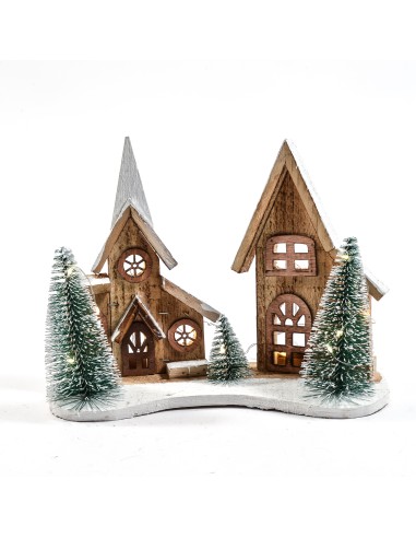 OGGETTISTICA NATALE: vendita online Paesaggio di Natale in Legno con Alberi e Luci 30x12x24cm - La Magia di Natale a casa tua...