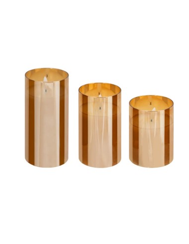 CANDELE: vendita online Set di 3 candele LED, vetro ambrato Sena, candele decorative, candele LED per casa, decorazione d'int...