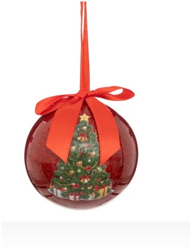 SFERA 192116 PLASTICA D10CM ROSSO ALBERO CON GLITTER