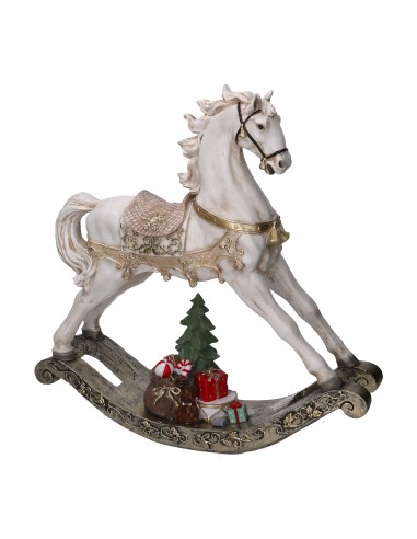 CAVALLO A DONDOLO 639715 RESINA 46X11X45CM BIANCO/ORO