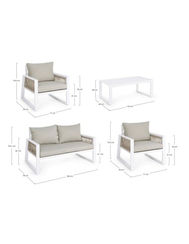 SALOTTINI: vendita online Set4 Salotto Captiva bianco, Bizzotto, set giardino, divano, 2 poltrone, tavolino, alluminio, texti...