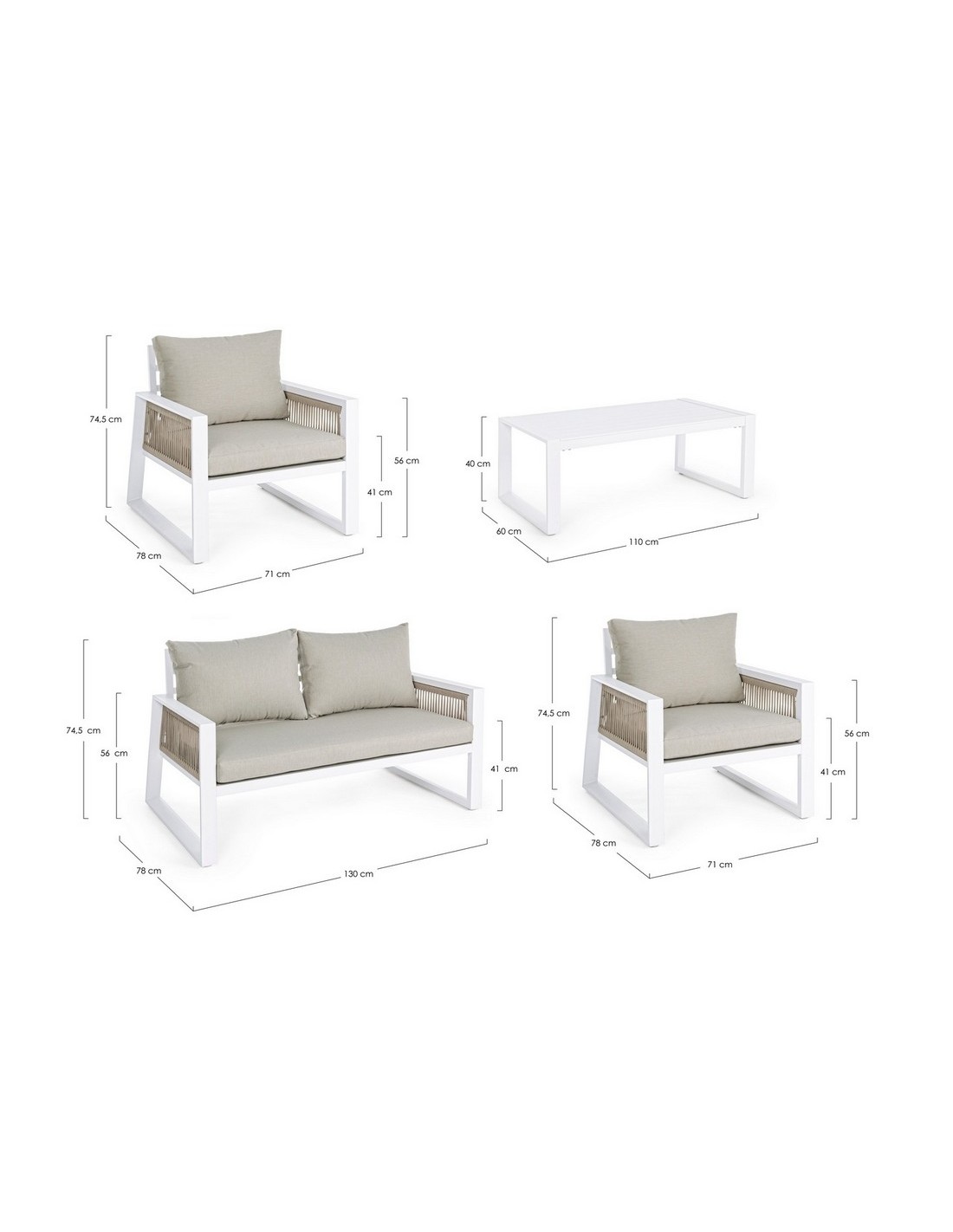 SALOTTINI: vendita online Set4 Salotto Captiva bianco, Bizzotto, set giardino, divano, 2 poltrone, tavolino, alluminio, texti...