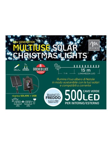 SERIE LUMINOSA 500LED LUCE SOLARE BIANCO FREDDO DA INTERNO