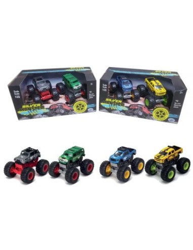 SILVER MONSTER 41454 SET 2 MONSTER TRUCK 1:55 DIE CAST