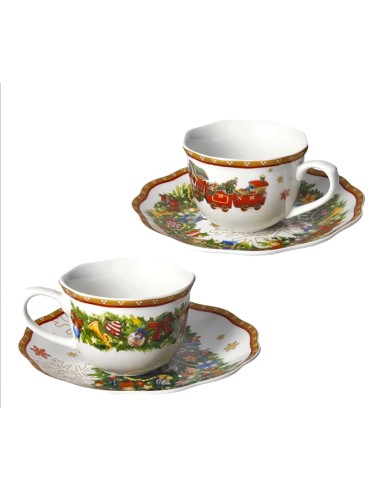 PORCELLANE: vendita online Set 2 Tazzine Caffè Brandani Christmas – Porcellana Natalizia con Piattini in offerta