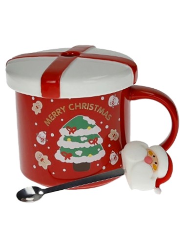 89948 MUG C/TAPPO ROSSO C/CUCCHIAINO BABBO NATALE GOLD