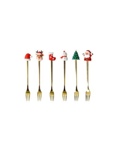 OGGETTISTICA NATALE: vendita online Set di 6 Forchettine Gold Soggetti Natalizi, 15 cm, La Magia di Natale a Casa Tua in offerta