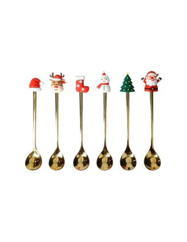 OGGETTISTICA NATALE: vendita online Set di 6 Cucchiaini Gold Assortiti con Soggetti Natalizi, 15 cm, La Magia di Natale a Cas...