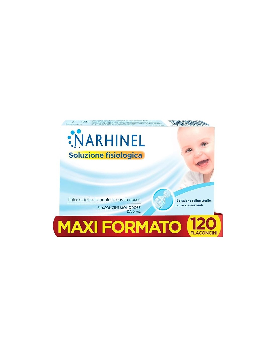 Narhinel Soluzione Fisiologica MAXI FORMATO - 120 Flaconcini per Lavaggi Nasali | shopincasa.it