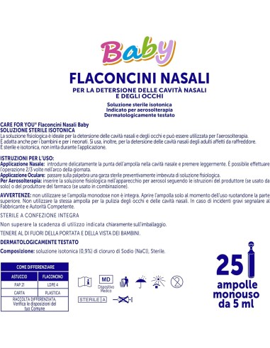 Flaconcini Nasali Baby CARE for you - Lavaggio Nasale per Neonati e Bambini