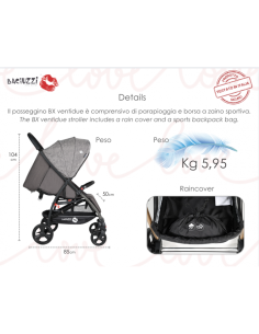 Passeggino Baciuzzi BX22 Cima – Compatto, Traspirante, Accessori Inclusi