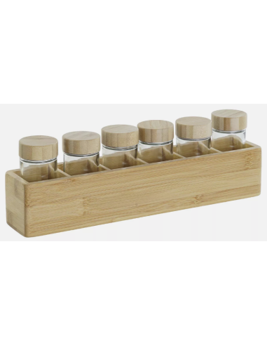 SET 6 PORTASPEZIE PC207674 CON SUPPORTO BAMBOO 32X6X6CM