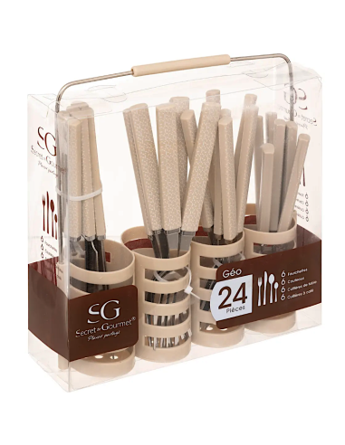 SET 24 POSATE 150005D GEO BEIGE CON SUPPORTO