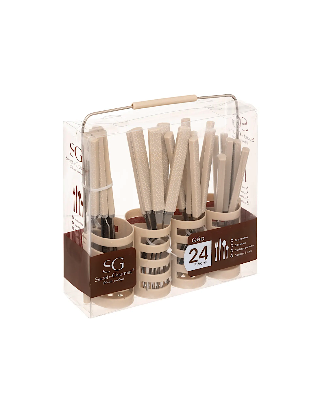 SET 24 POSATE 150005D GEO BEIGE CON SUPPORTO