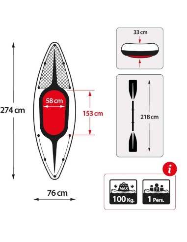 GONFIABILI: vendita online Intex Canoa Challenger K1, 274x76x33 cm, 1 Posto, Gonfiabile, con Remi e Pompa, per Lago e Fiume i...