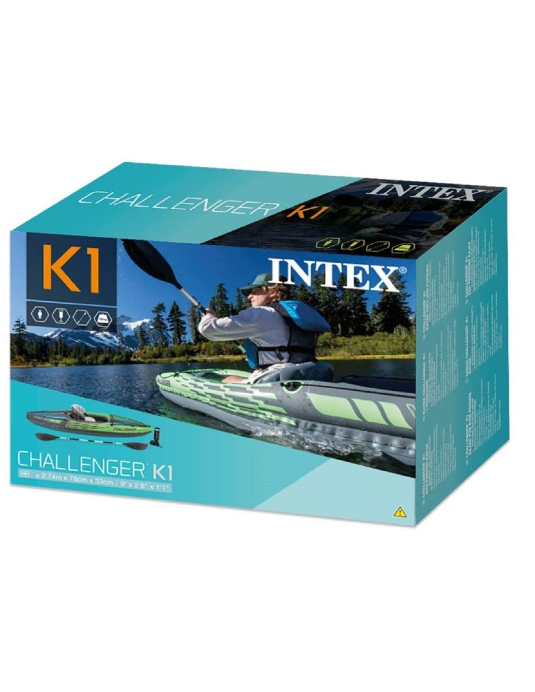 GONFIABILI: vendita online Intex Canoa Challenger K1, 274x76x33 cm, 1 Posto, Gonfiabile, con Remi e Pompa, per Lago e Fiume i...