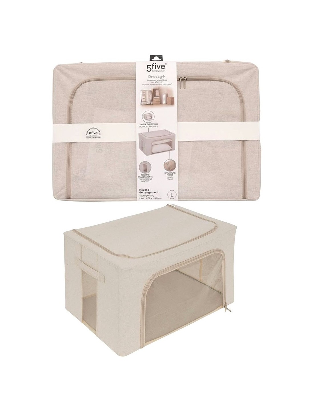 BOX E CONTENITORI SALVASPAZIO: vendita online Scatola contenitore Dressy 60x40x32 cm beige, organizer salvaspazio per armadi ...