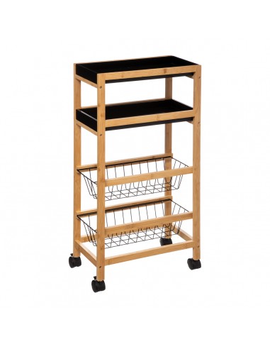 CARRELLI E MENSOLE: vendita online CARRELLO BAMBOO 2 CESTINI+2 VASSOI 40X22X83CM in offerta